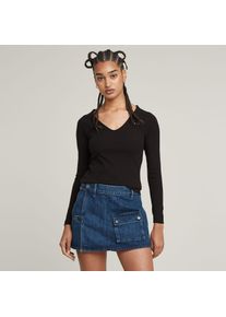 G-Star Raw Longsleeve G-STAR "Slim Rib", Damen, Gr. M, schwarz (dk schwarz), Single Jersey, Obermaterial: 94% Baumwolle, 6% Elasthan, unifarben, slim fit, V-Ausschnitt, Raglan&auml;rmel, Shirts Longsleeve, mit Stretchanteil