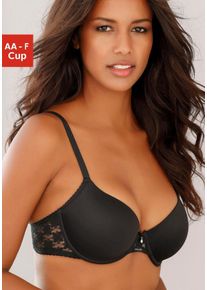 Schalen-BH Lascana, Damen, Gr. 85, Cup D, schwarz, Microtouch, Obermaterial: 86% Polyamid (TACTEL), 14% Elasthan (LYCRA), BHs Schalen-BH, mit R&uuml;cken aus blumiger, elastischer Spitze, Dessous, Topseller