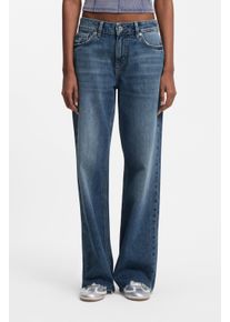 Loose-fit-Jeans HUGO BLUE "Gamala", Damen, Gr. 31, L&auml;nge 34, medium blau 422, Denim/Jeans, Obermaterial: 100% Baumwolle, unifarben, loose fit lang, Jeans Loose-fit-Jeans, mit ausgefranstem Saum, Baggy-Fit