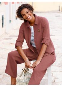 Langarmbluse Casual Looks, Damen, Gr. 48, rot (rotbraun), 100% Baumwolle, unifarben, Blusen Langarmbluse