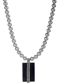 Kette mit Anh&auml;nger Kingka "Schmuck Geschenk Edelstahl Halsschmuck Halskette", grau (silberfarben, antikfarben, schwarz,schwarz,grau), Halsketten, Damen, Perlen Silber 925 (Sterlingsilber), L: 56, Perlen, Silber 925 (Sterlingsilber), Kette mit Anh&auml;nger, mit Achat - mit Muschelperle