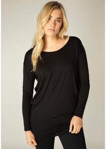 Langarmshirt Base Level "Yolanda", Damen, Gr. 40, schwarz, Jersey, Obermaterial: 94% Viskose, 6% Elasthan, unifarben, figurbetont h&uuml;ftbedeckend, U-Boot-Ausschnitt, Shirts Langarmshirt, Weiter Schnitt mir formgebendem Einsatz in der H&uuml;fte