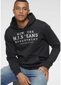H.I.S. Kapuzensweatshirt H.I.S, Herren, Gr. M (48/50), schwarz, angeraute Sweatware, Obermaterial: 60% Baumwolle, 40% Polyester, bedruckt, normal, Rundhals, Rippb&uuml;ndchen, Sweatshirts Kapuzensweatshirt, mit Print und Badge, Kapuze, f&uuml;r sportliche Outfits