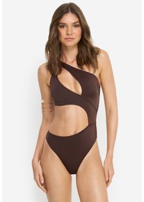 Monokini LSCN BY LASCANA "Sunny", Damen, Gr. 40, N-Gr, schwarz braun, Obermaterial: 82% Polyamid, 18% Elasthan. Futter: 100% Polyester, gl&auml;nzend, Badeanz&uuml;ge Monokini, in trendiger Glanzware, Topseller