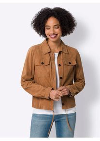 Lederjacke Heine, Damen, Gr. 34, braun (cognac), 100% Ziegenvelours, unifarben, Jacken Lederjacke