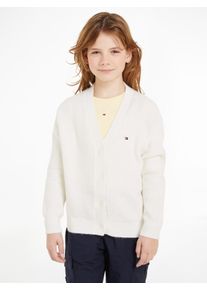 Strickjacke Tommy Hilfiger "MIX TEXTURED CARDIGAN", M&auml;dchen, Gr. 4 (104), wei&szlig; (ancient wei&szlig;), Strick, Obermaterial: 55% Baumwolle, 25% Polyacryl, 20% Polyester, unifarben, V-Ausschnitt, B&uuml;ndchen, Strickjacken Strickjacke, Kinder bis 16 Jahre mit Logostickerei