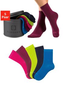 Socken ELBSAND, Damen, Gr. 35-38, bunt (1x pink, 1x dunkel pink, 1x limone, 1x t&uuml;rkis, 1x navy), Elasthan, Polyamid, unifarben, normal, Socken Socken, verpackt in praktischer Metalldose