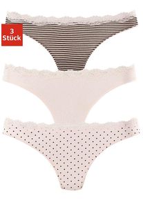 String Lascana, Damen, Gr. 40/42, rosa (rosa, uni, gepunktet, gestreift, gestreift), Obermaterial: 95% Baumwolle, 5% Elasthan. Spitze: 87% Polyamid, 13% Elasthan, gepunktet, gestreift, unifarben, k&ouml;rpernah, Unterhosen String, aus elastischer Baumwolle mit zarter Spitze, Topseller