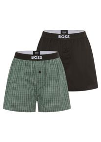 Pyjamashorts BOSS "2P Boxer Shorts EW", Damen, Gr. S, N-Gr, dunkelgr&uuml;n 304, Web, Obermaterial: 100% Baumwolle, relaxed fit kurz, Hosen Pyjamashorts, mit Logobund