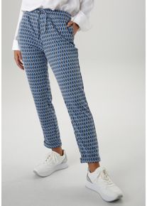 Schlupfhose Aniston SELECTED, Damen, Gr. 46, N-Gr, blau (blau, schwarz, sanftes wei&szlig;), Jersey, Obermaterial: 74% Polyester, 22% Viskose, 4% Elasthan, Jacquardmuster, gemustert, figurumspielend kn&ouml;chelfrei, Hosen Schlupfhose, mit geometrischem Muster, Topseller