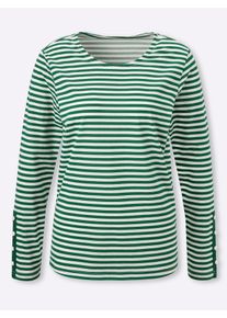 T-Shirt Classic Basics "Streifenshirt", Damen, Gr. 42, gr&uuml;n (gr&uuml;n, champagner, geringelt), 100% Baumwolle, gemustert, gestreift, mehrfarbig, Rundhals, Shirts T-Shirt