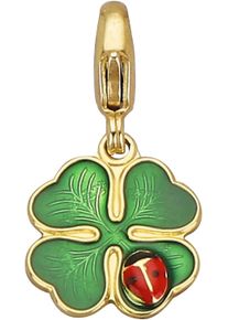 Charm-Einh&auml;nger Firetti "Schmuck Geschenk Gold 375 Anh&auml;nger Charms Kleeblatt Marienk&auml;fer", bunt (gelbgoldfarben, gr&uuml;n, rot, schwarz), Charms, Damen, Gelbgold 375, Charm-Einh&auml;nger, mit Lack