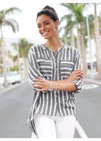 CR&Eacute;ATION L Langarmbluse CREATION L, Damen, Gr. 36, wei&szlig; (wei&szlig;, grau, gestreift), 100% Viskose, gemustert, gestreift, mehrfarbig, Rundhals, Blusen Langarmbluse