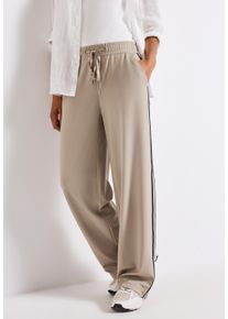 Stoffhose Street One, Damen, Gr. 46, L&auml;nge 30, beige (morning beige), Web, Obermaterial: 67% Polyamid, 28% Viskose, 5% Elasthan, unifarben, loose fit lang, Hosen Stoffhose, mit Gallonstreifen