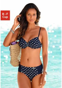 B&uuml;gel-Bikini Lascana, Damen, Gr. 46, Cup D, blau (marine, wei&szlig;), Polyamid, bedruckt, Bikini-Sets B&uuml;gel-Bikini, mit Zier-Accessoires