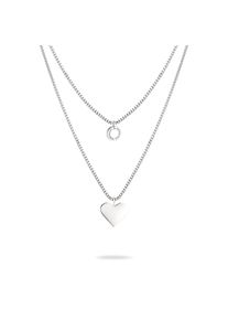 Kette mit Anh&auml;nger Liebeskind Berlin "Schmuck Edelstahl Layered Love Herz", silber (edelstahlfarben), Halsketten, Damen, Edelstahl, L: 45 B: 1mm, Kette mit Anh&auml;nger, B:1mm