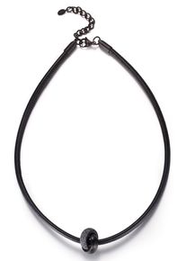 Kette mit Anh&auml;nger Kingka "SLN8307BGY", schwarz (schwarz, grau), Halsketten, Damen, Edelstahl Leder, L: 50, Edelstahl, Leder, Kette mit Anh&auml;nger