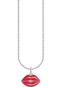 Kette mit Anh&auml;nger Thomas Sabo "Kussmund-Anh&auml;nger" Gr. 45, bunt (silberfarben, rot), Halsketten, Damen, 45, Silber 925 (recycelt), Kette mit Anh&auml;nger