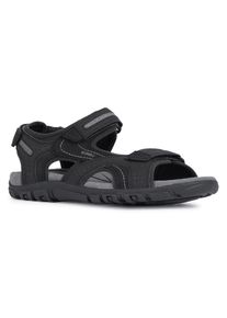 Sandale Geox "UOMO SANDAL STRADA", Herren, Gr. 47, schwarz (schwarz, grau), Lederimitat, Schuhe Sandale, Sommerschuh, Klettschuh, Outdoorsandale, im Trekking-Look