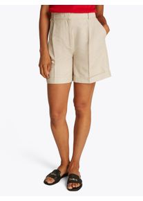 Shorts Tommy Hilfiger "LINEN MIX PLEATED SHORT", Damen, Gr. 36, N-Gr, beige (classic beige), Web, Obermaterial: 47% Polyester, 32% Leinen, 20% Viskose, 1% Elasthan, unifarben, straight fit kurz, Hosen Shorts, mit Falten,k&uuml;hlendes Premium Leinen