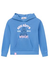 Hoodie Zwillingsherz "Ahoi K&auml;pt&acute;n", M&auml;dchen, Gr. 122/128, mittelblau, Obermaterial: 80% Polyester, 20% Baumwolle, Sweatshirts Hoodie, Mini-Me,mit s&uuml;&szlig;em Seehund mit Kapit&auml;nsm&uuml;tze und Schriftzug