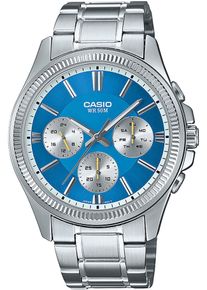 Quarzuhr, silber (edelstahlfarben, hellblau), CASIO TIMELESS COLLECTION, Armbanduhren, Damen, Quarzuhr, Armbanduhr, Herrenuhr, Edelstahlarmband, analog, Tag, Wochentag