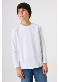 Langarmshirt Garcia, Jungen, Gr. 176, wei&szlig;, Jersey, Obermaterial: 95% Baumwolle, 5% Elasthan, unifarben, regular fit normal, Rundhals, gerader Abschluss, Shirts Langarmshirt, for BOYS