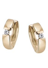 Paar Creolen Firetti "Schmuck Geschenk Gold 375 Ohrschmuck Creole", gold (gelbgoldfarben, wei&szlig;), Ohrringe, Damen, 12,8mm, 0,08 SI = kleine Einschl&uuml;sse, Diamanten Gelbgold 375, Diamanten, Gelbgold 375, Paar Creolen, mit Brillant - Spannfassung