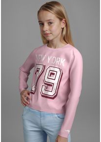 Langarmshirt Kangaroos "Cropped Shirt mit Zahlenprint", M&auml;dchen, Gr. 176/182, rosa, Jersey, Obermaterial: 100% Baumwolle, bedruckt, Basic kurz, Rundhals, Shirts Langarmshirt, Sportiver Frontprint