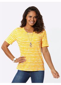 Kurzarmshirt Casual Looks "Ringelshirt", Damen, Gr. 38, gelb (sonnengelb, ecru, geringelt), 95% Viskose, 5% Elasthan, gemustert, mehrfarbig, Rundhals, Shirts Kurzarmshirt