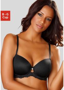 Schalen-BH Lascana, Damen, Gr. 85, Cup D, schwarz, Spitze, Obermaterial: 86% Polyamid (TACTEL), 14% Elasthan (LYCRA), BHs Schalen-BH, mit nahtlosen Cups und h&uuml;bschem Spitzenr&uuml;cken, Dessous