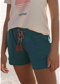 Sweatshorts Vivance, Damen, Gr. 44/46, N-Gr, blau (petrol), Sweatware, Obermaterial: 60% Baumwolle, 40% Polyester, unifarben, l&auml;ssig geschnitten kurz, Hosen Sweatshorts, Kurze Hose mit aufgesetzten Taschen und Kontrastkordel, Loungewear