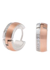 Paar Creolen Firetti "Schmuck Geschenk Ohrschmuck bicolor glitzernd", rosa (edelstahlfarben, ros&eacute;goldfarben, kristallwei&szlig;), Ohrringe, Damen, 13mm, Edelstahl, Paar Creolen, mit Zirkonia (synth.)