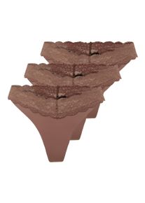 Tanga Only "ONLCHLOE LACE S.S THONG 3-PACK ACC", Damen, Gr. L (40), 3 Stk., braun (cognac pack:x3), Obermaterial: 75% Nylon, 25% Elasthan, unifarben, figurbetont, Unterhosen Tanga