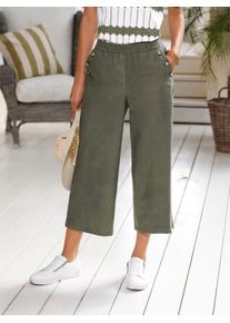 Culotte Casual Looks, Damen, Gr. 46, Normalgr&ouml;&szlig;en, gr&uuml;n (khaki), 70% Baumwolle, 30% Leinen, unifarben, 7/8-L&auml;nge, Hosen Culotte