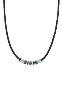 Kette mit Anh&auml;nger s.Oliver "2031474", bunt (edelstahlfarben, schwarz, blau), Halsketten, Herren, Edelstahl Leder, L: 50, Edelstahl, Leder, Kette mit Anh&auml;nger