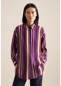 Longbluse Seidensticker "Schwarze Rose", Damen, Gr. L40, blau (dunkelblau), 100% Viskose, gemustert, oversize, ohne Ausschnitt, Blusen Longbluse, 1/1 Kragen Druck