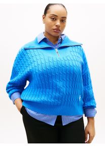 Troyer Tommy Hilfiger Curve "CRV CO CABLE MID GG 1/2 ZIP SWT", Damen, Gr. 48, mesmerizing blau, Strick, Obermaterial: 100% Baumwolle, unifarben, Rippb&uuml;ndchen, Pullover Troyer, in gro&szlig;en Gr&ouml;&szlig;en, mit Zopfmuster