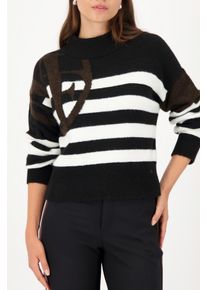 Strickpullover monari, Damen, Gr. 46, schwarz (schwarz geringelt), Strick, Obermaterial: 59% Polyacryl, 34% Viskose, 7% Polyester, gemustert, gestreift, mehrfarbig, regular fit taillenbedeckt, Rundhals, eingesetzt Rippstrickb&uuml;ndchen, Pullover Strickpullover, Regular fit mit Rollkragen