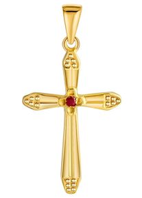 Kreuzanh&auml;nger Firetti "Schmuck Geschenk Gold 375 Halsschmuck Anh&auml;nger Halskette Kreuz", gold (gelbgoldfarben, rot, rot), Schmuckanh&auml;nger, Damen, Gelbgold 375, 0,75 g, Kreuzanh&auml;nger, mit Rubin