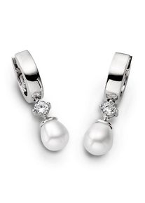 Paar Creolen Amor "2017288", silber (silberfarben, kristallwei&szlig;, kristallwei&szlig;), Ohrringe, Damen, Perlen Silber 925 (Sterlingsilber), Perlen, Silber 925 (Sterlingsilber), Paar Creolen, mit Kristall - mit S&uuml;&szlig;wasserzuchtperle