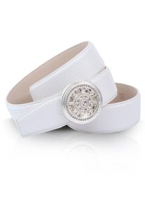 Lederg&uuml;rtel Anthoni Crown, Damen, Gr. 90, wei&szlig;, Leder, unifarben, G&uuml;rtel Lederg&uuml;rtel, mit Steuerrad und kleinen Schmucksteinen