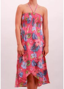 JOOP! Strandkleid JOOP JEANS "JEANS HIBISCUS", Damen, Gr. 36, N-Gr, pink (pink aop), Web, Obermaterial: 50% Baumwolle, 50% Modal, bequem knieumspielend, Kleider Strandkleid, floraler Print, Logo-Details