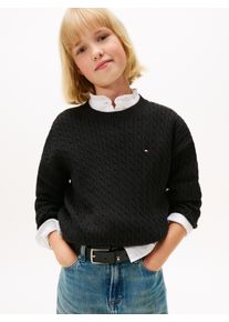 Strickpullover Tommy Hilfiger "CABLE SWEATER", M&auml;dchen, Gr. 5 (110), schwarz, Strick, Obermaterial: 100% Baumwolle, unifarben, regular fit normal, Rundhals, eingesetzt B&uuml;ndchen, Pullover Strickpullover, Kinder bis 16 Jahre