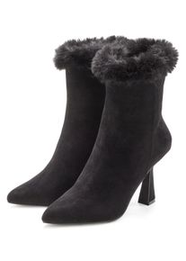 High-Heel-Stiefelette "Ankleboots mit Rei&szlig;verschluss", Damen, Gr. 39, schwarz, Obermaterial: 100% Textilmaterial. Decksohle: 100% Lederimitat. Futter: 100% Textilmaterial. Laufsohle: 100% Synthetik, LASCANA Belle Affaire, Fellimitat, unifarben, Schuhe High-Heel-Stiefelette, Spule Absatzschuh