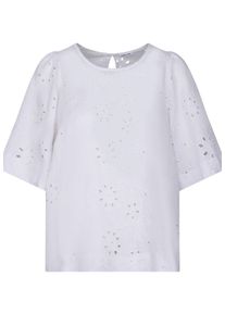 Shirtbluse Seidensticker "Schwarze Rose", Damen, Gr. S(36), wei&szlig;, 96% Leinen, 4% Polyester, unifarben, regular fit, Rundhals, Blusen Shirtbluse, 1/2 Rundhals Stickerei