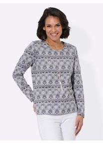 Langarmshirt Casual Looks "Shirt", Damen, Gr. 38, grau (steingrau, bedruckt), 100% Baumwolle, ethno, gemustert, mehrfarbig, Rundhals, Shirts Langarmshirt