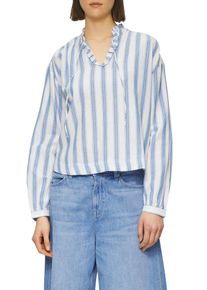 Langarmbluse s.Oliver, Damen, Gr. 44, blau, Obermaterial: 100% Baumwolle, gestreift, relaxed fit taillenbedeckt, Rundhals, R&uuml;schen, Blusen Langarmbluse, mit R&uuml;schen und Glitzergarn