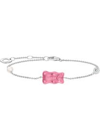 Armband Thomas Sabo "Thomas Sabo x HARIBO Schmuck: Armband mit Goldb&auml;r" Gr. 19, wei&szlig; (silberfarben, pink, wei&szlig;, pink, wei&szlig;), Armb&auml;nder, Damen, 19, Perlen Silber 925 (recycelt), Perlen, Silber 925 (recycelt), Armband, mit Kristallglas, Zirkonia (synth.) - mit S&uuml;&szlig;wasserzuchtperle
