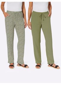 Schlupfhose Classic Basics, Damen, Gr. 46, Normalgr&ouml;&szlig;en, gr&uuml;n (schilf, schilf, wei&szlig;, bedruckt), 100% Polyester, gebl&uuml;mt, gemustert, unifarben, lang, Hosen Schlupfhose